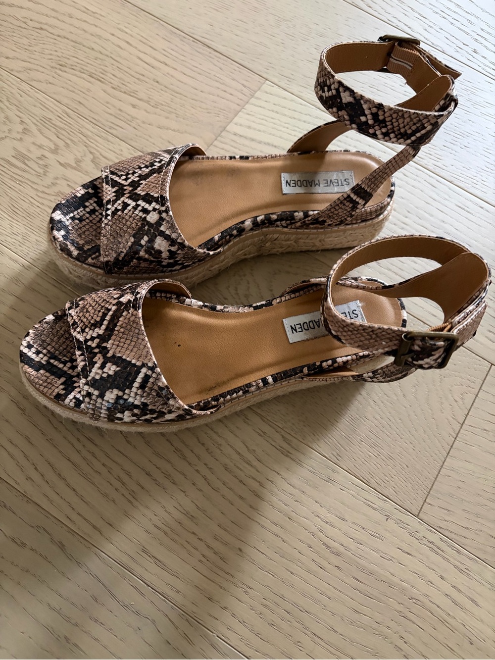 Steve Madden Snake-Print Espadrille Wedge Sandals in Brown and Black